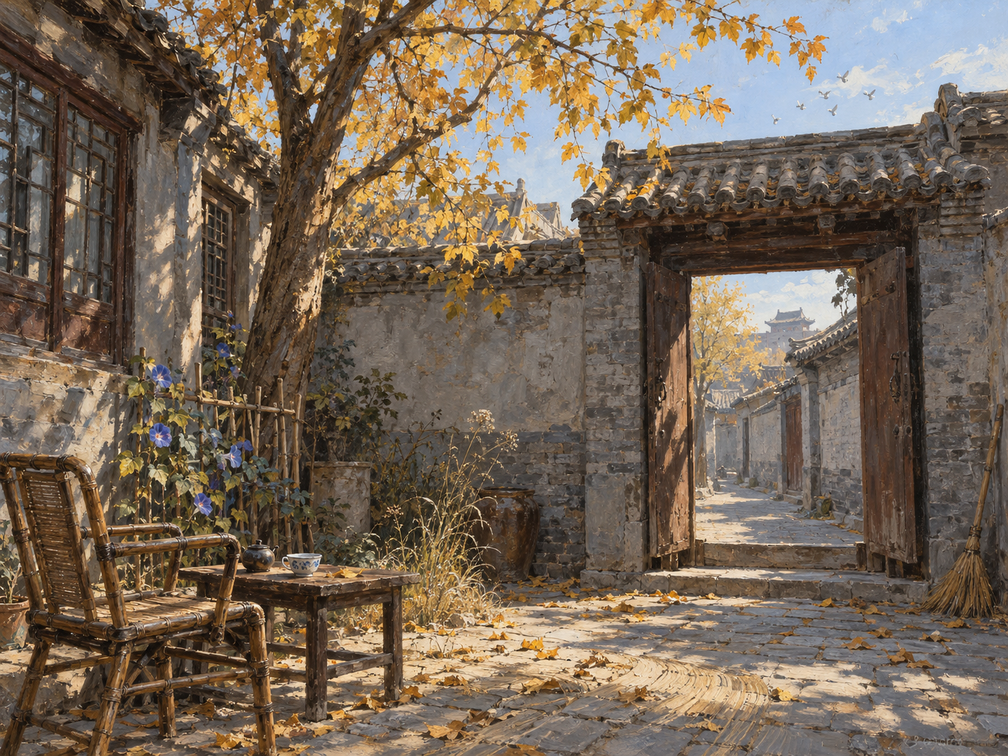 高远的天色,满眼金黄的叶子