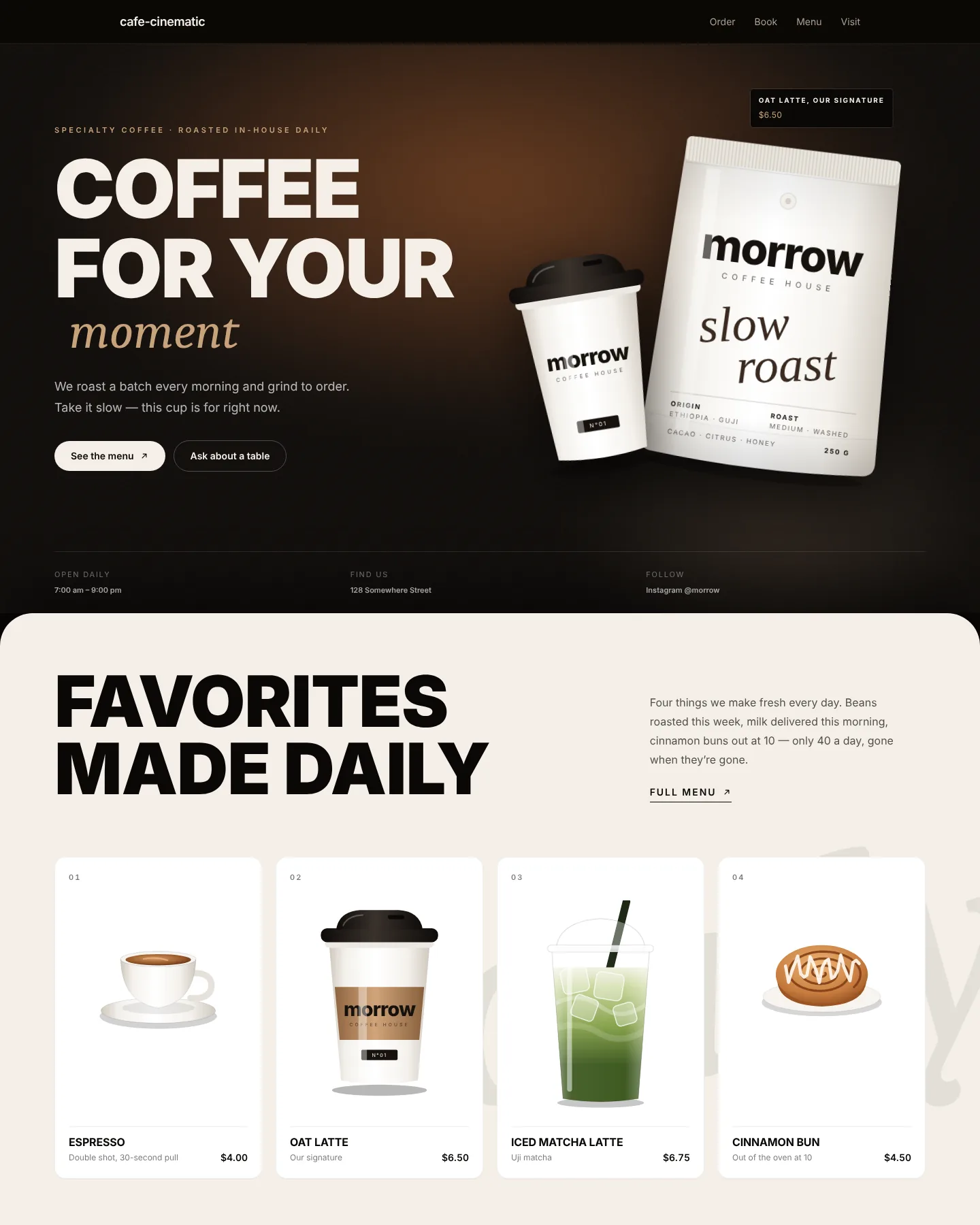 Screenshot of the Café — order ahead & book a table home page