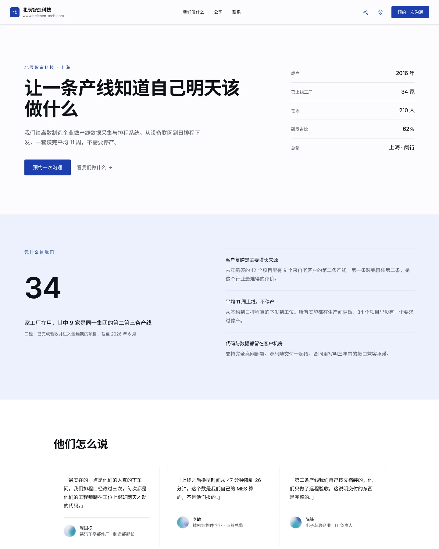 企业名片 · 公司 的首页截图