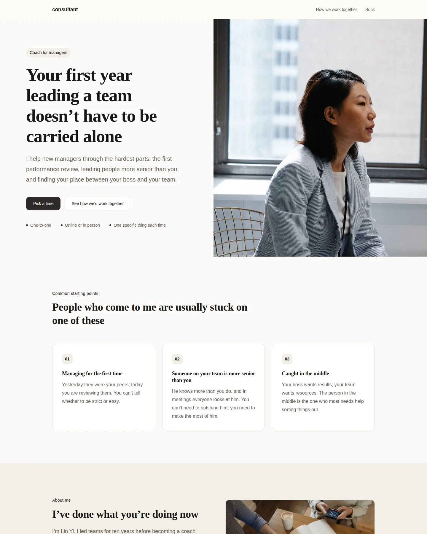 Screenshot of the Consultant · Coach home page
