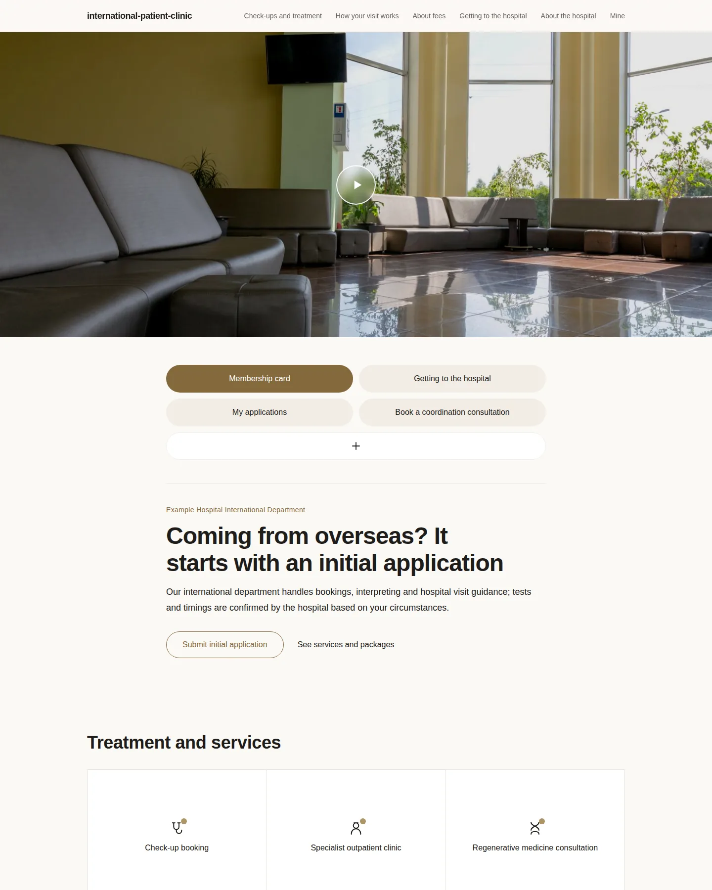 Screenshot of the Clinic international department home page