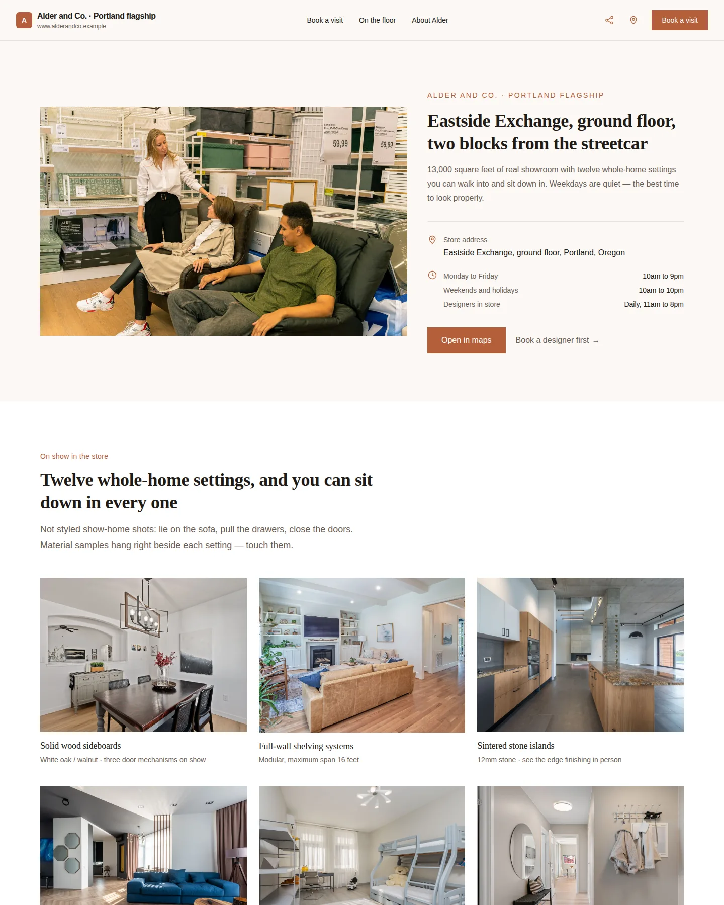 Screenshot of the Business card · Storefront home page