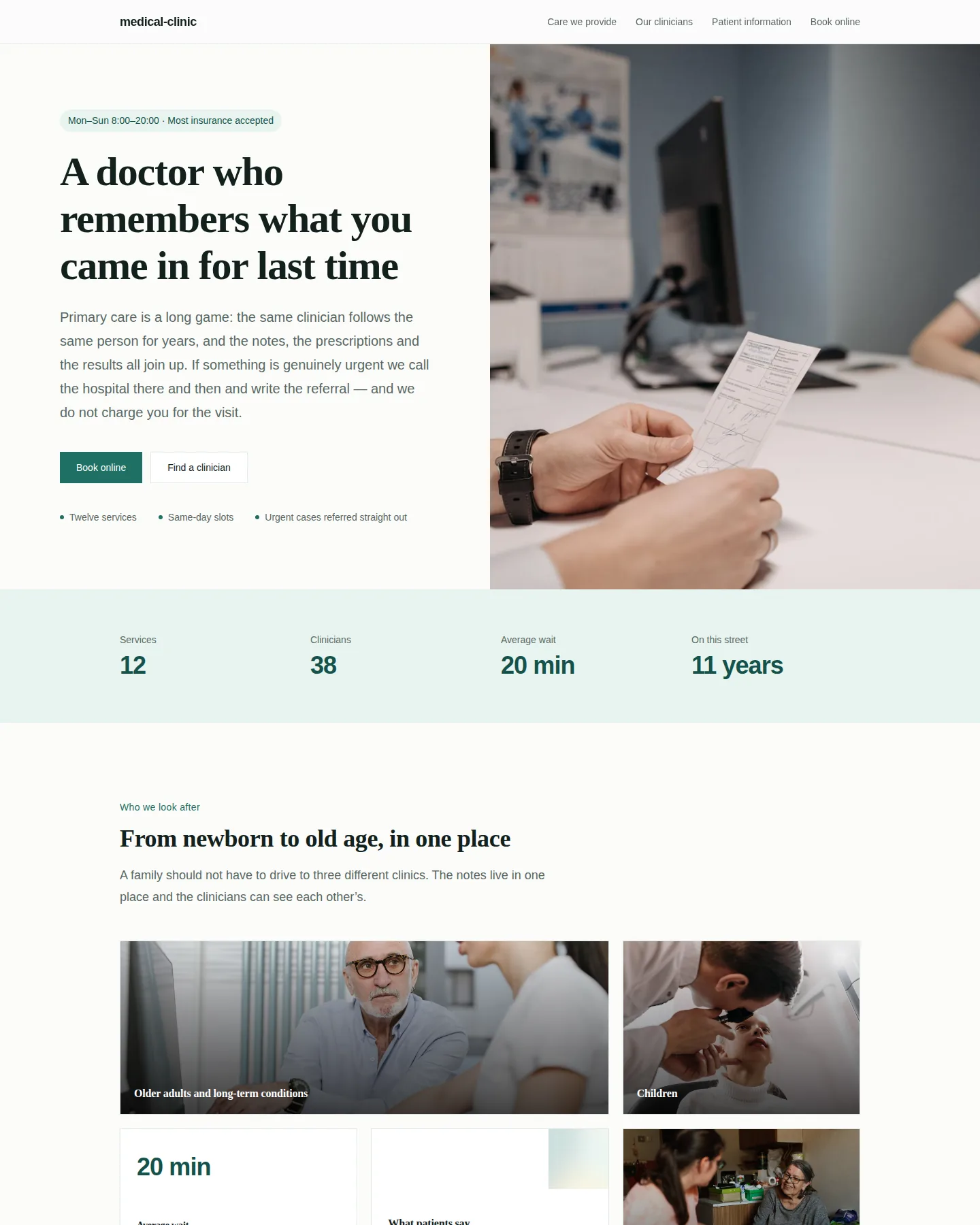 Screenshot of the Clinic & medical practice home page