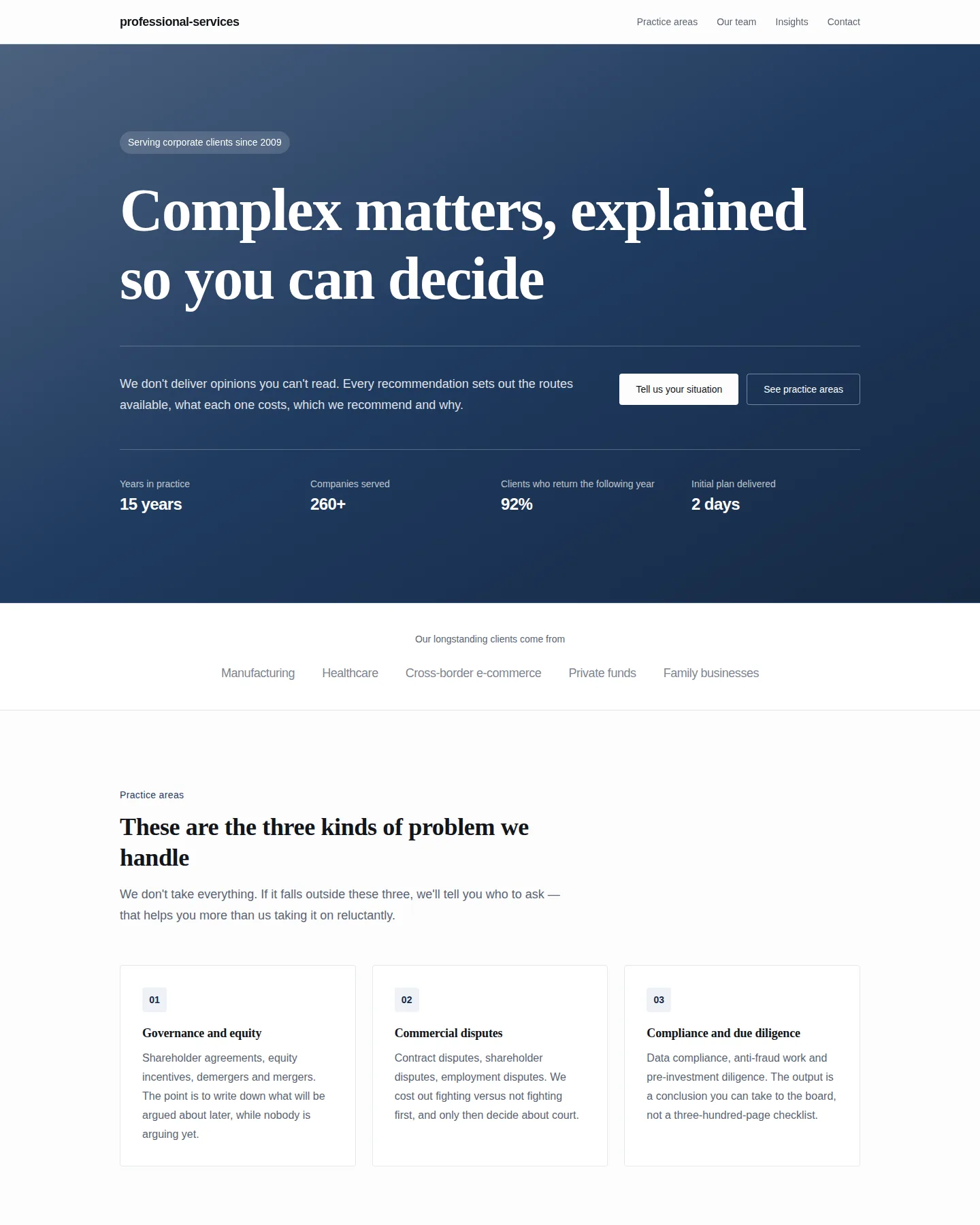 Screenshot of the Professional services firm home page