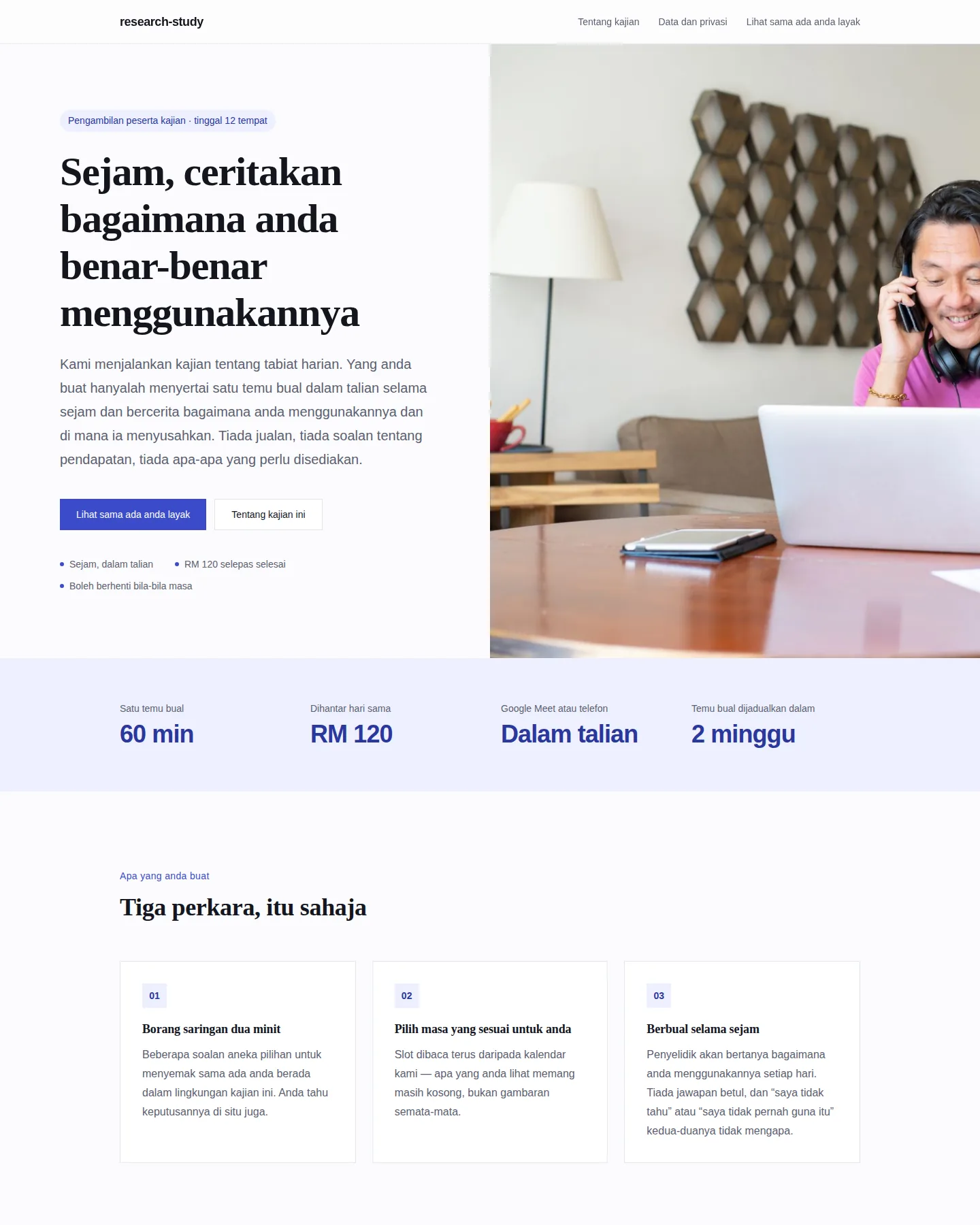 Tangkapan skrin laman utama Pengambilan peserta kajian