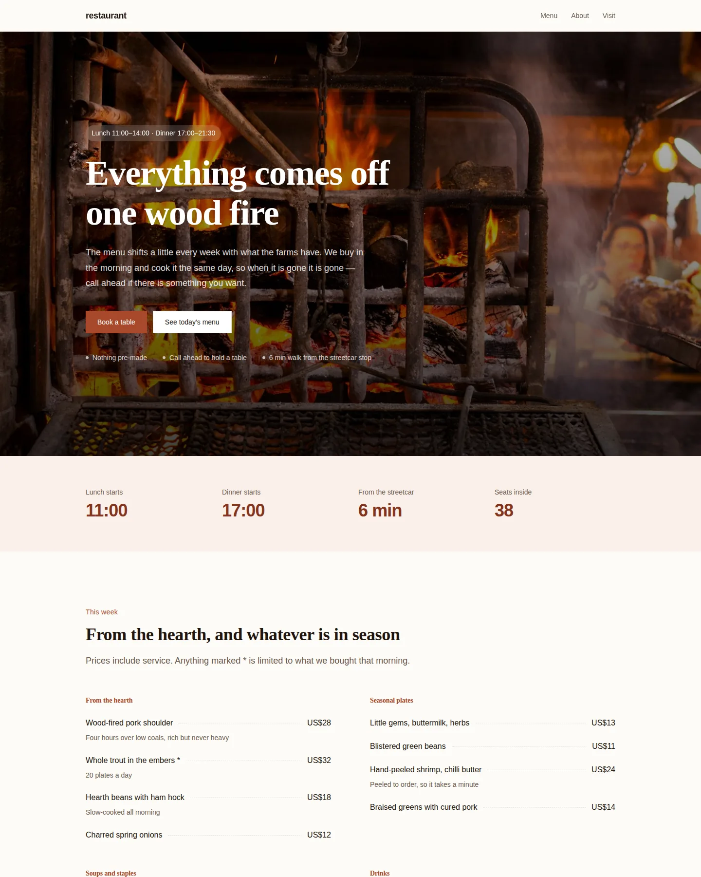 Screenshot of the Restaurant home page