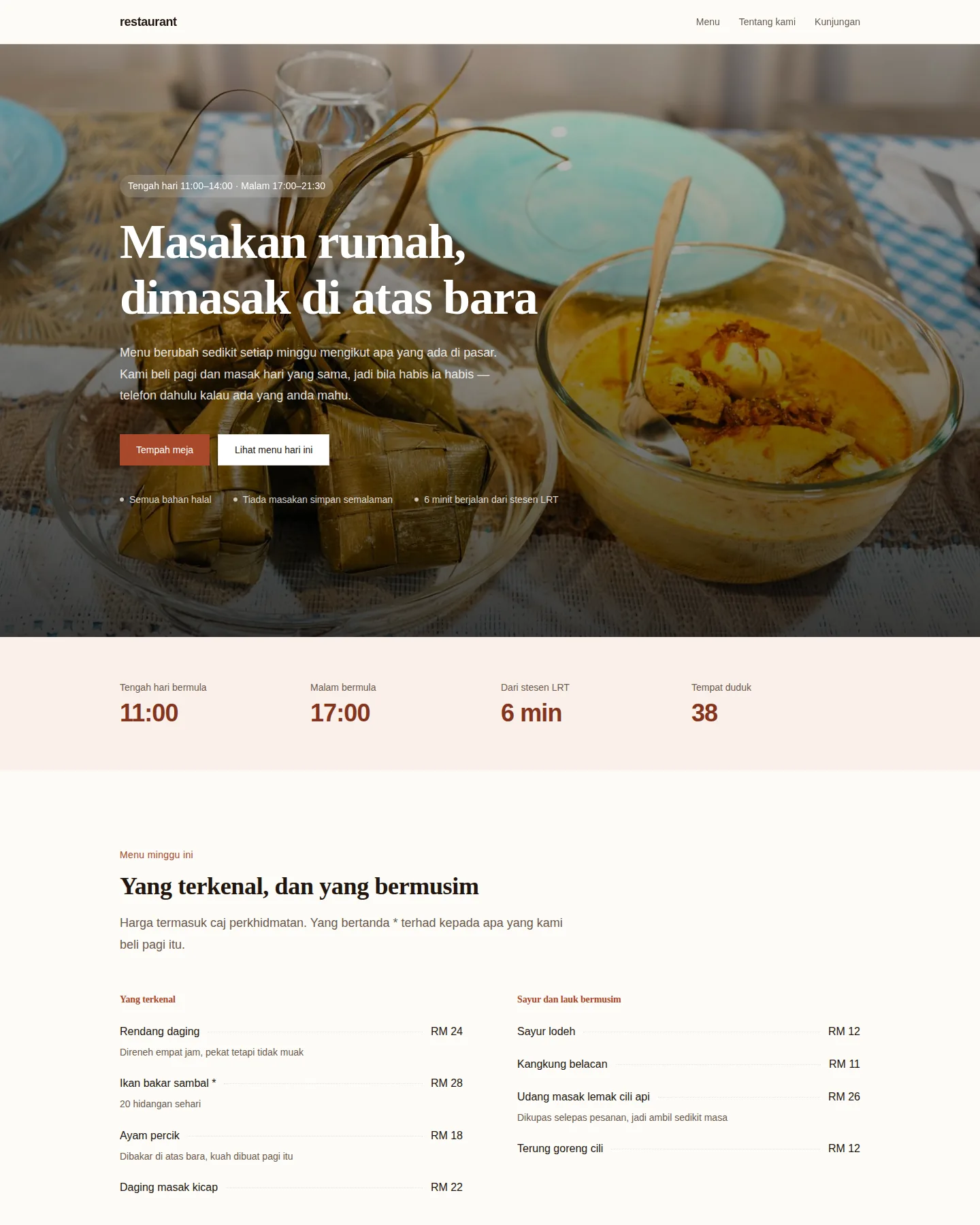 Tangkapan skrin laman utama Restoran