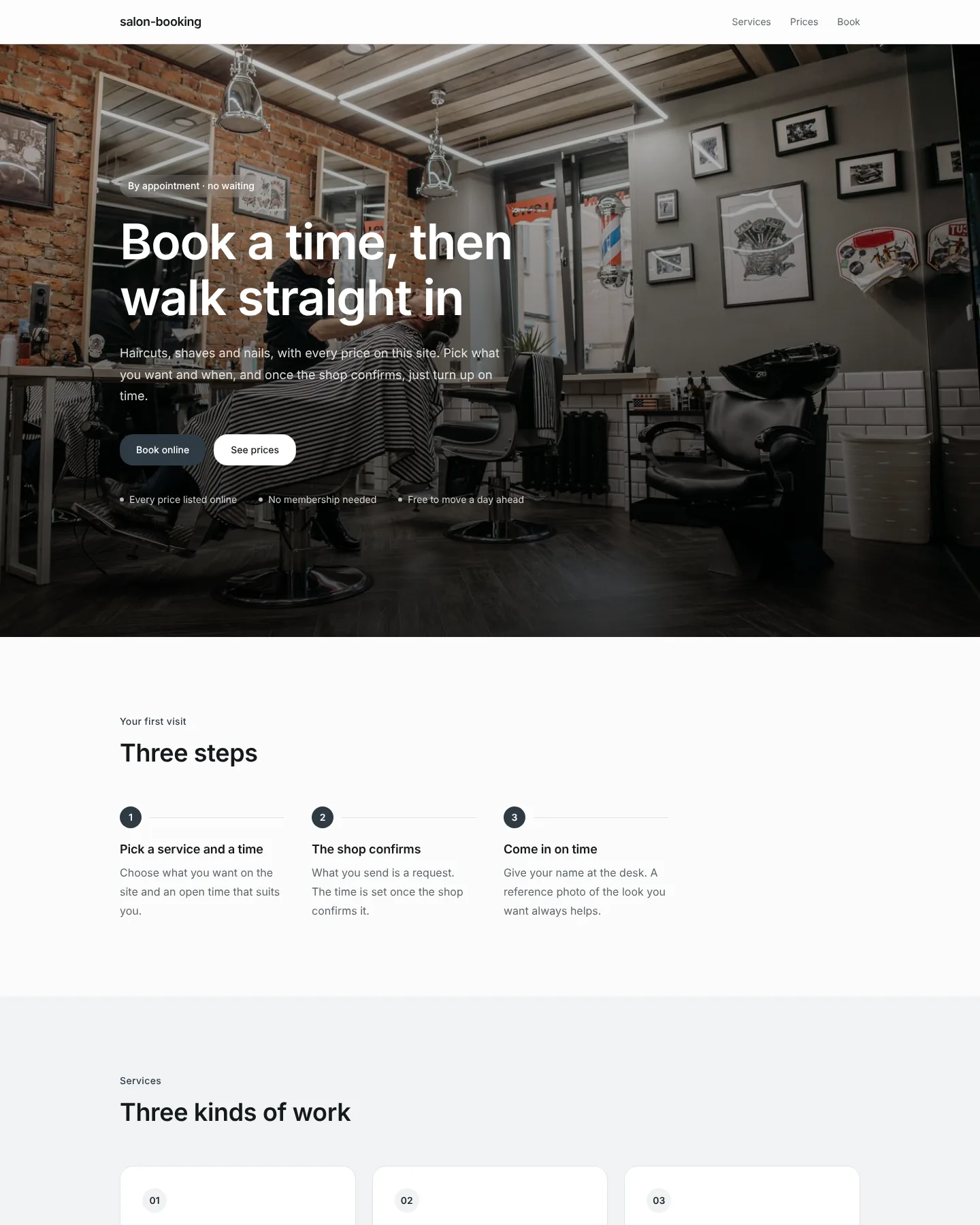 Screenshot of the Barber, hair and nail salon home page