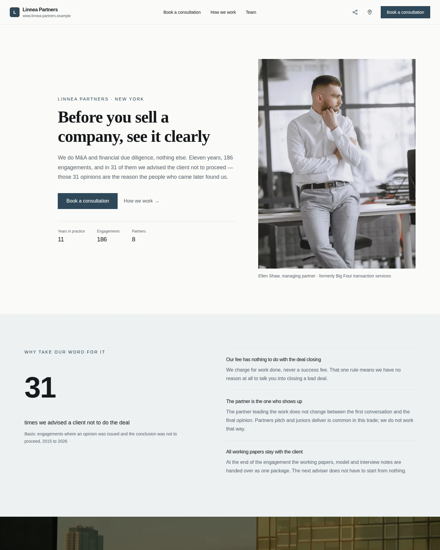Screenshot of the Business card · Professional services home page