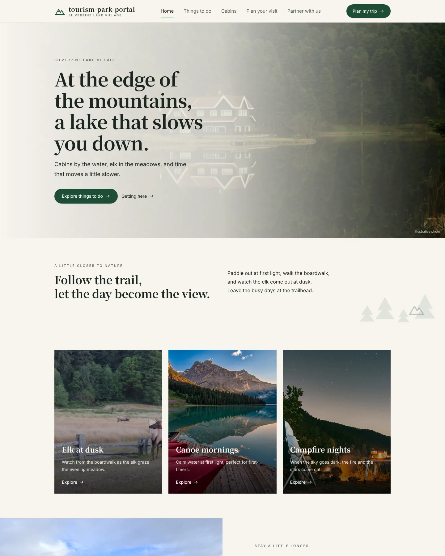 Screenshot of the Tourism park leasing portal home page