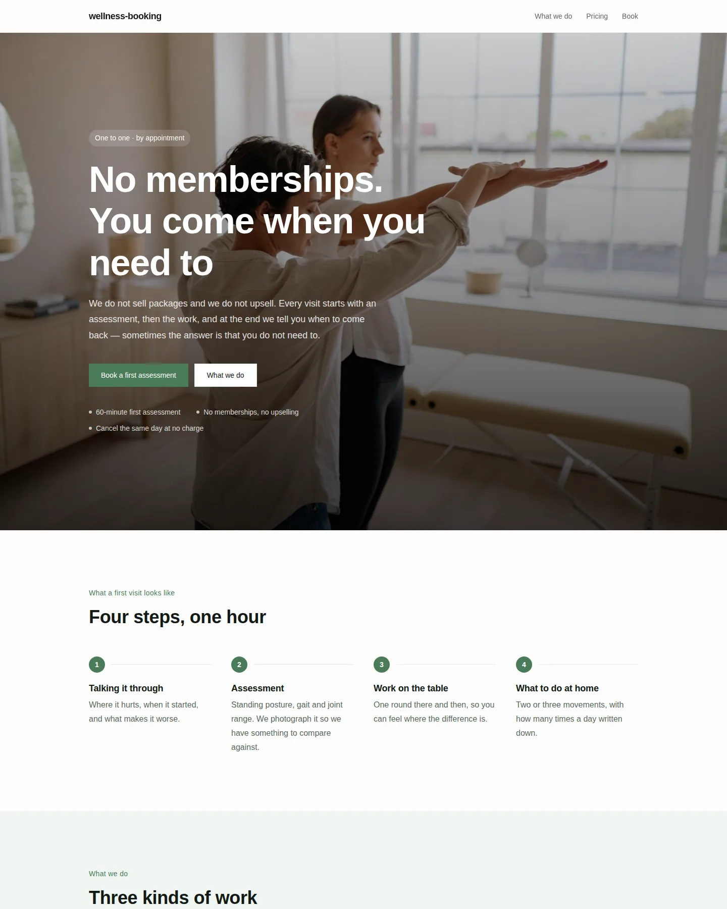 Screenshot of the Appointment-based studio home page